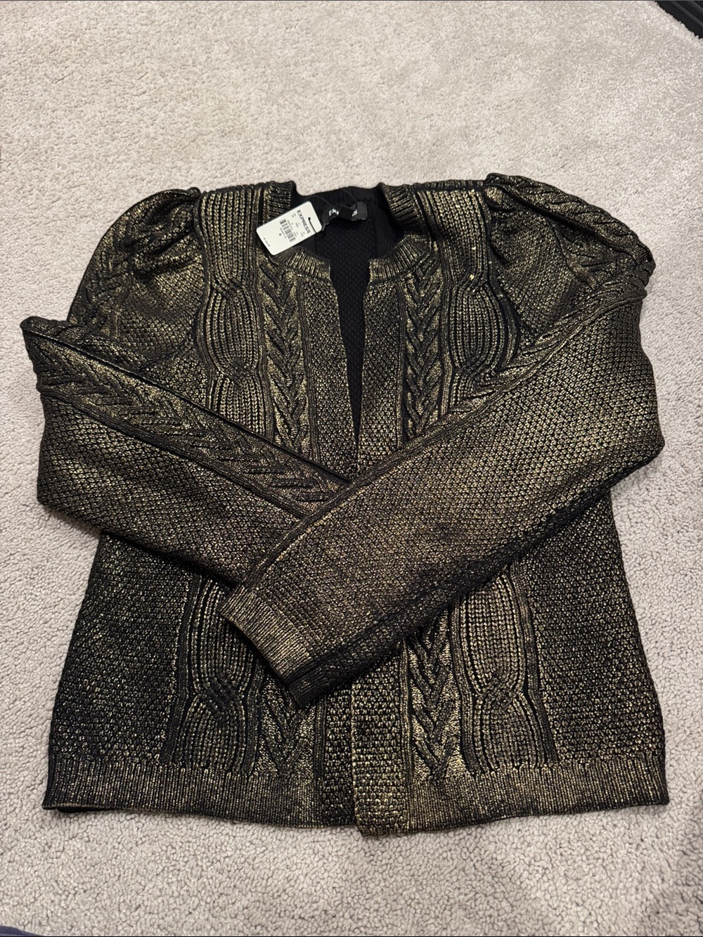 Express Black and Gold Metallic Cable Knit Sweater
